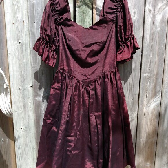 Vintage Taffeta Dress Burgundy VICTORIANA Gown 33" Bust 28" Waist Formal 80s 90s - Picture 4 of 10